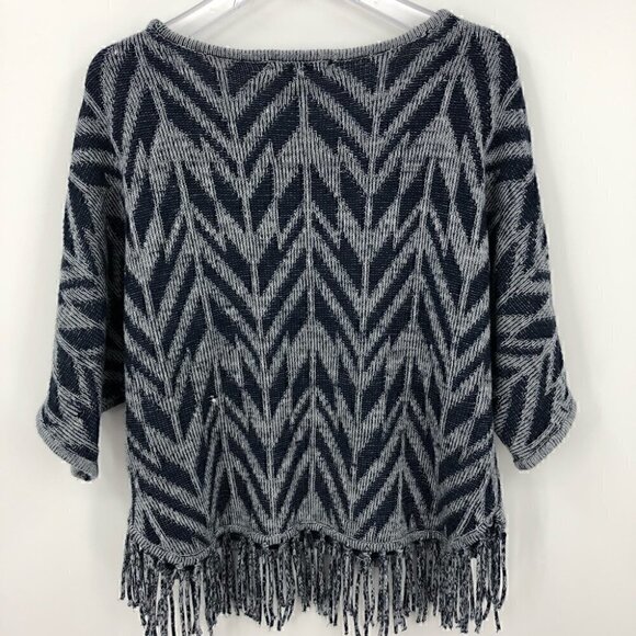 Relativity Anthro Women’s S Chevron Blue Knit Fringe Geometric Boho Sweater - Picture 8 of 8